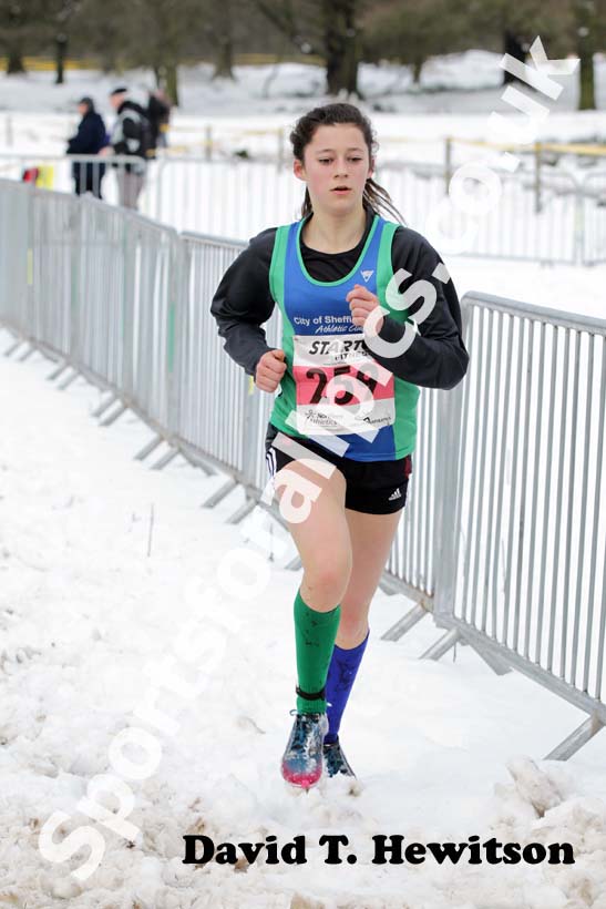 Amelia Lancaster (City of Sheffield) wins the under-13 girls Northern Cross Country Championships.